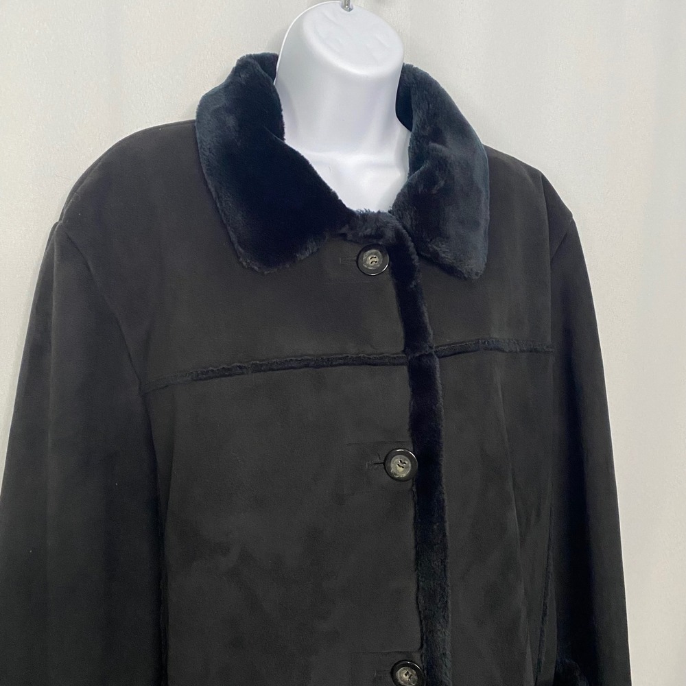 Mulberry Street Womens Black Faux Suede‎ Fur Trim Car Coat Jacket XL Vintage